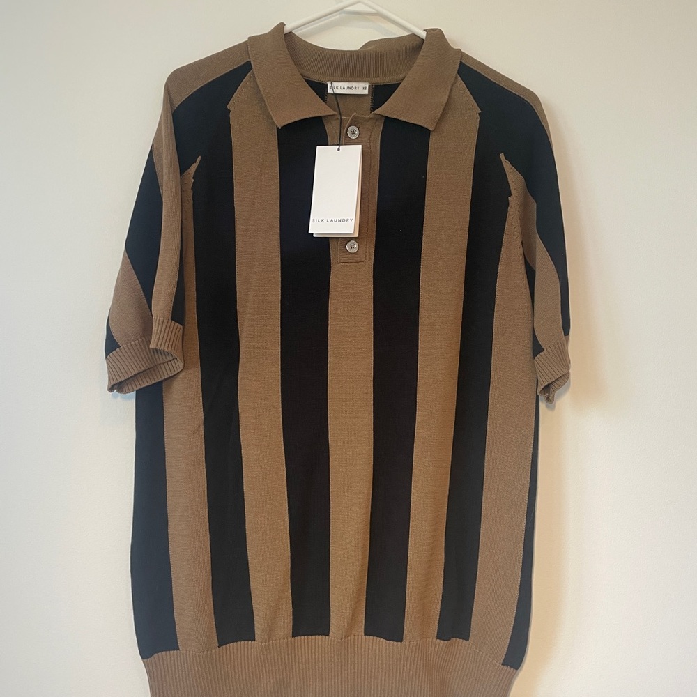 Silk Laundry Raglan Polo Unisex Kangaroo Stripe – New with Tag – - Picture 3 of 5